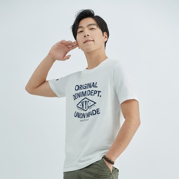 單色美式印花純棉T恤(米白)-男