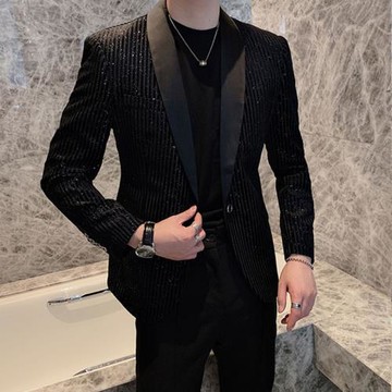 男士休閑西裝潮流帥氣小西服男韓版修身雅痞帥金絲絨高級感外套潮