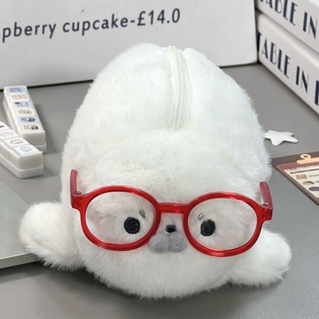 萌系 可愛海豹毛絨筆袋 文具 鉛筆袋 ins風文具 學生文具 小動物筆袋 鉛筆盒 文具盒 抽象搞怪 簡約 收納袋 大容量