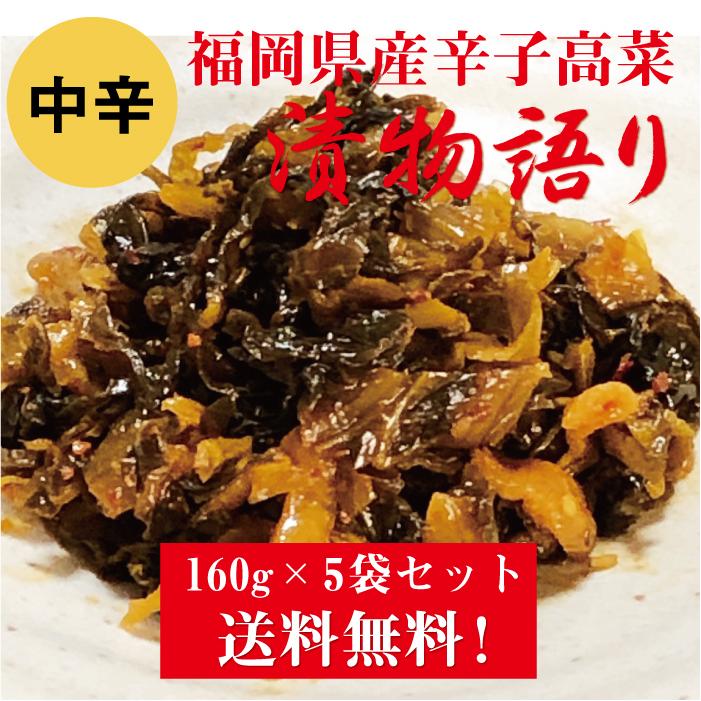 送料無料！イヌイの福岡県産辛子高菜「漬物語り」中辛5袋セット 160g×5袋セット