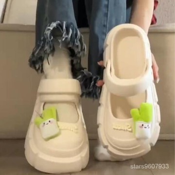超軟超好看💖可愛包頭拖鞋女外穿夏季2024新款厚底增高超軟防滑一腳蹬洞洞涼鞋 AC38