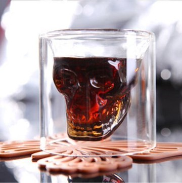 透明雙層玻璃創意骷髏杯禁錮骷顱款海盜杯白酒杯洋酒杯威士忌杯