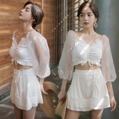 水着 白 レディース 姫系 ホワイト水着 スカート 2点セット 可愛い水着 フリル 代 スイムウェア パフスリーブ 水着セット お姫様 通販 Lineポイント最大get Lineショッピング