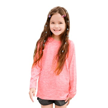GIAT - 兒童花紗透氣排汗運動衣-長袖圓領款-亮桔