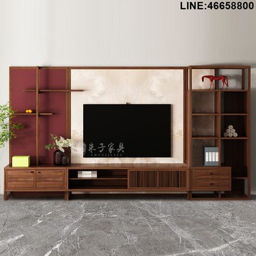 免運 開立發票 書櫃 儲物櫃 玄關櫃 博古架 茶葉櫃 黑胡桃木廠家電視柜茶幾組合黑胡桃色影視柜客廳白蠟木家具地柜