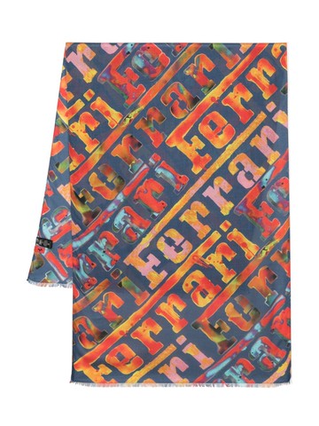 Ferrari - logo-print fringed-edge scarf - unisex - Modal/Silk - One Size - Blue