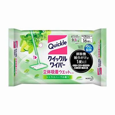 クイックルワイパー フロア用掃除道具 立体吸着ウエットシート シトラスハーブの香り 16枚