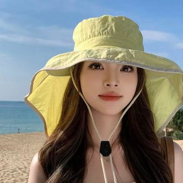 🍭臺灣出貨🍭氣質披肩一體遮陽帽女夏大檐空頂遮臉帽戶外防紫外線百搭遮陽帽