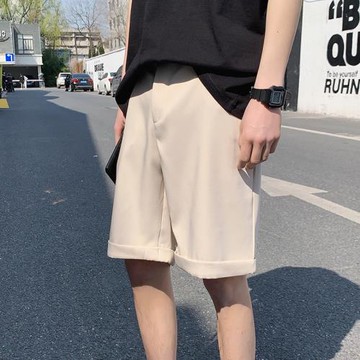 港風褲子2025新款ins潮流純色休閑西褲短褲男學生寬松五分中褲夏