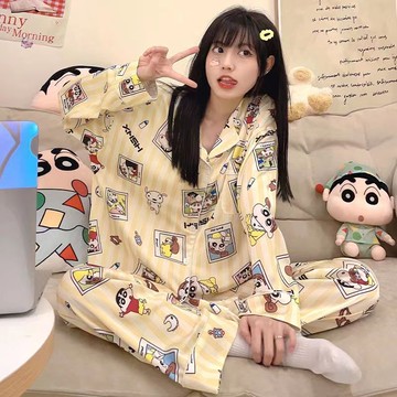 米多多//長袖睡衣套裝女 蠟筆小新睡衣 秋冬室內家居服 韓版睡衣女春秋新款長袖長褲ins日系卡通蠟筆小新學生居家服套裝
