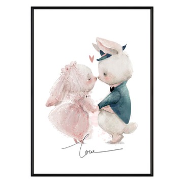 Yes I do 可愛兔子情侶掛畫  40 x 30cm  黑色