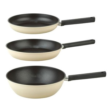 Queensense Sand系列平底鍋3件組  1套  米色  平底鍋 28cm + 平底鍋 24cm + 炒鍋 28cm