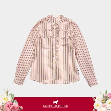 【SCOTTISH HOUSE】 卡其色條紋荷葉襯衫 CGT21357