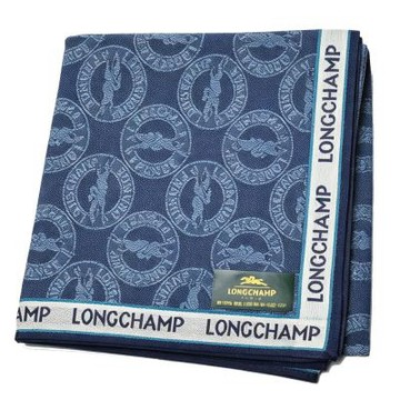 Longchamp 經典單寧藍底滿版品牌字母LOGO圖騰帕領巾(51CM)