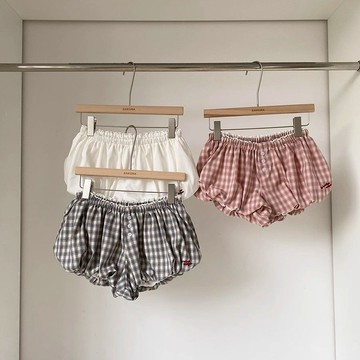 出清特惠  白色短褲 女生短褲 短褲 褲子 短褲女 辣妹短褲 復古格紋減齡鬆緊腰花苞褲女夏季2025年新款韓系甜