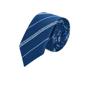 絲質條紋配襯領帶/深海軍藍色 | 3110003078