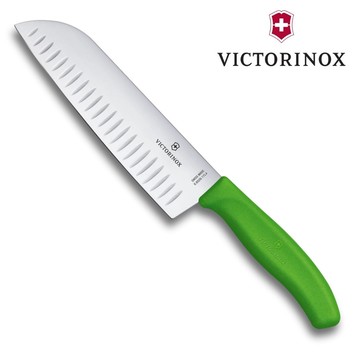 VICTORINOX 瑞士維氏 日式主廚三德刀/綠(6.8526.17L4B) Swiss Classic 三德刀，配有坑槽的刀刃