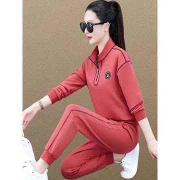 BBQ運動休閑套裝女春秋2023年半開衫長袖衛衣健身束腳長褲兩件套