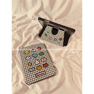 日韓格子動物頭像360旋轉iPadAir6保護套2024新款適用蘋果iPad10保護殼Pro平板10.2/11寸Air5帶筆槽mini7女款