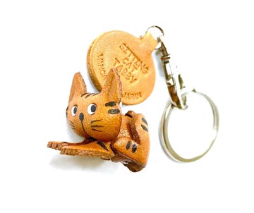 虎斑貓 坐姿款 真皮鑰匙圈 日本製造 VANCA CRAFT