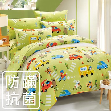 鴻宇 HongYew - 雙人床包枕套組 防蹣抗菌100%美國棉-旅行家-綠