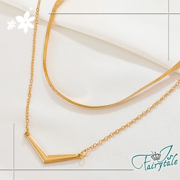 iSFairytale伊飾童話 三角弧形 雙層蛇紋鎖骨項鍊 金