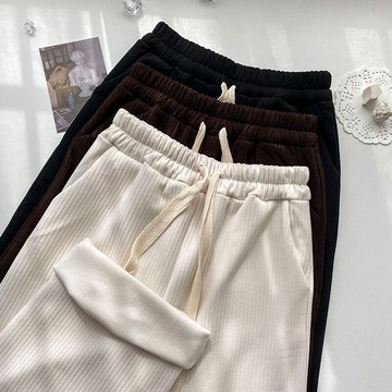 雪尼爾加厚褲子女ins潮高街新款冬季休閑秋冬燈芯絨闊腿褲