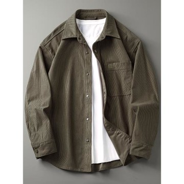 點霸春秋潮牌重磅燈芯絨長袖襯衫男美式復古寬松休閑條紋工裝外套