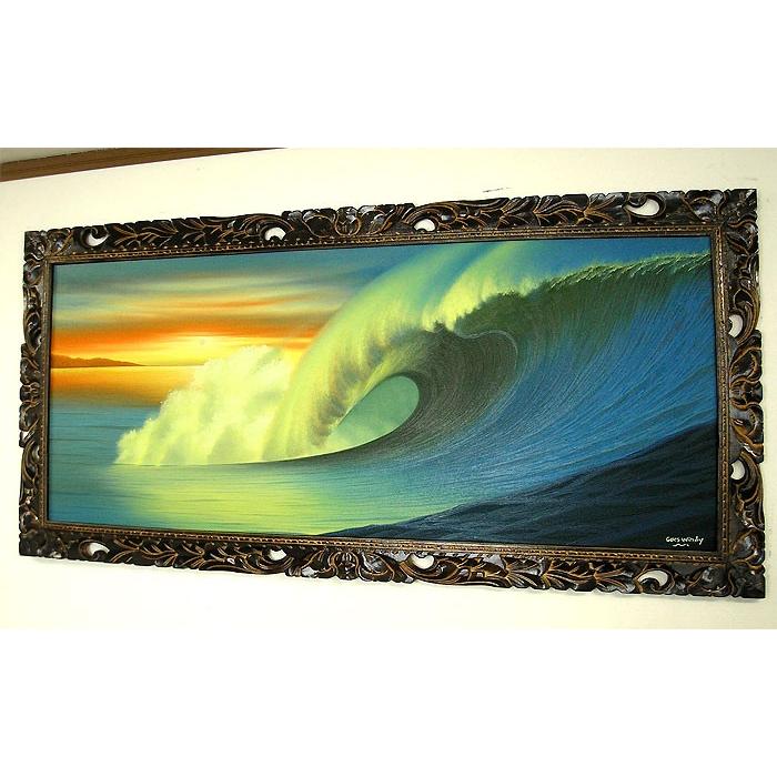 バリアート絵画 特大 横 Big Wave in Sunse Windy Special Order作品 額横約134cmx縦63cm