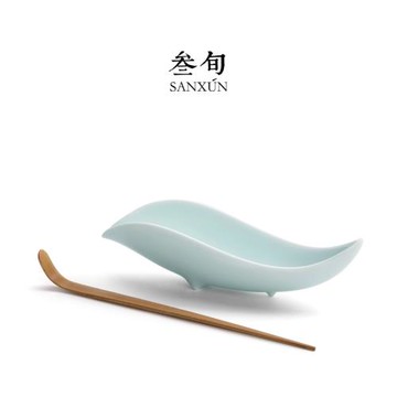 叁旬 影青茶荷陶瓷家用創意賞茶醒茶勺茶則分茶器功夫茶道零配件
