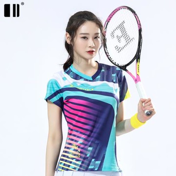 【透氣型】夏新款單雙號羽毛球服短袖女款修身顯瘦藍色透氣速干衣