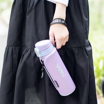 【孔雀Peacock】500ML保冷杯/保溫杯 鎖扣式彈蓋直飲(附杯套)-紫