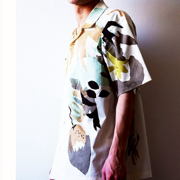 京都製復古夏威夷風格短袖襯衫 1004花紋 棉 米白 適用於男女