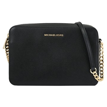 MICHAEL KORS JET SET 荔枝紋皮革鍊條斜背/方包(黑金)