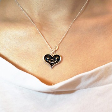 心夢手作飾品系列 - 黑色金屬微笑愛心項鍊(925純銀抗過敏)