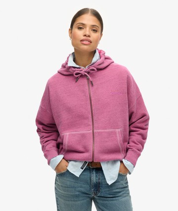 Superdry Women's Essential Logo Overdyed Zip Hoodie Pink Size: 6