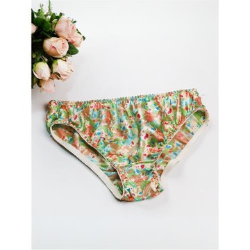 新款大碼真絲內褲100%桑蠶絲素縐緞印花輕薄透氣中腰三角褲女短褲