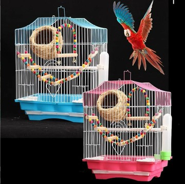 寵物龍子 小型鳥籠子牡丹珍珠文鳥虎皮鸚鵡別墅金屬屋頂觀賞籠鐵藝繁殖鳥籠/鳥籠/籠子/養殖籠