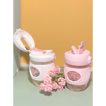 樂扣樂扣小蜜罐兩用玻璃吸管水杯子女隨行高顏值精致可愛LLG968