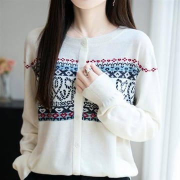 BRIGA BN230njr-202 BRIGA BN230njr-202設計師復古民族風提花精紡羊毛薄圓領毛衣外套(BN230njr-202)