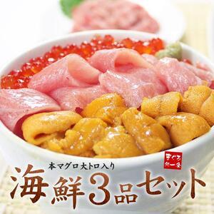 ふるさと納税 海鮮3品セット　本マグロ大トロ、無添加ウニ、イクラ醤油漬け！マグロ解凍レシピ付き  海鮮丼や手巻き寿しに 福島県いわき市