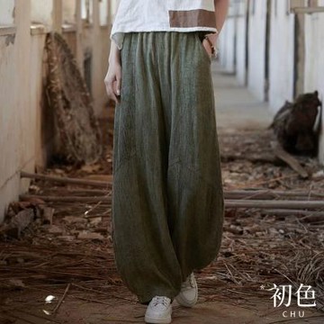 初色 復古風素色寬鬆燈籠褲休閒褲寬褲長褲-共3色-36997(M-2XL可選)