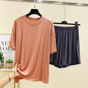 莫代爾睡衣女士套裝夏季薄款短袖短褲寬松大碼家居服可外穿兩件套