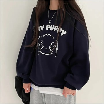 Vuja de 純棉衛衣 大學t 薄衛衣 長袖上衣 oversize 大學t 潮流衣服 ins風 刷毛 卡通印花 秋冬