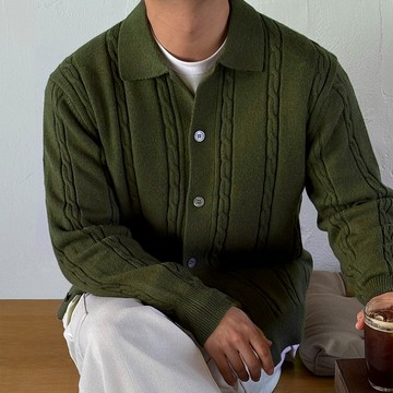 正韓莫代爾絞花翻領柔軟針織開襟衫 6色 YUPPIE 預購商品 1118