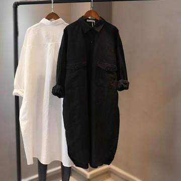 【🍒櫻桃大尺碼】M-5XL 大尺碼洋裝 大碼棉麻洋裝新款春季寬鬆中長款裙子長袖襯衫洋裝