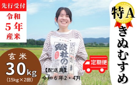 特Aきぬむすめ30kg定期便（15㎏×2回）岡山県総社市産〔令和6年2月・4月配送〕 23-025-014