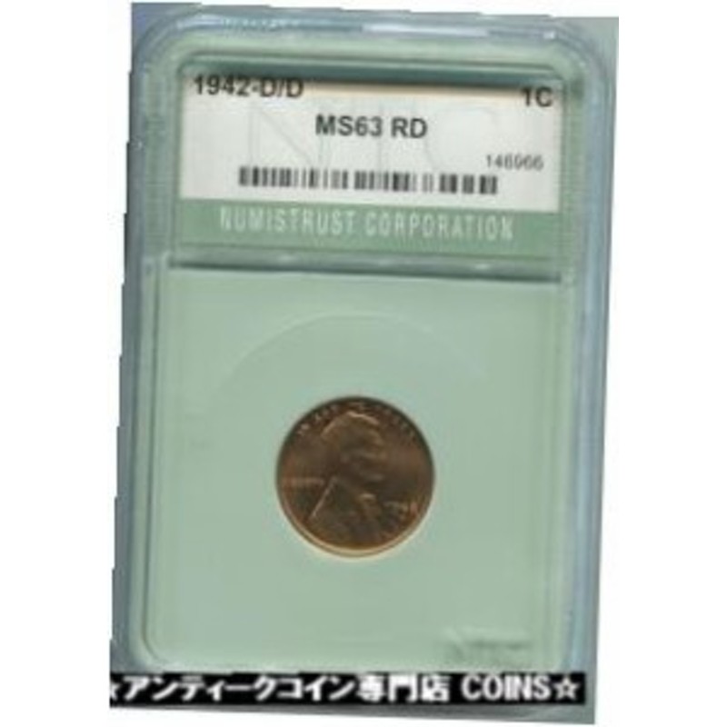 アンティークコイン 1942 D/D Lincoln Wheat Cent, Slabbed 63 Red