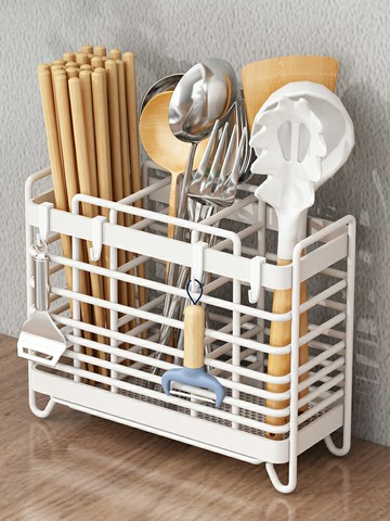 筷子收納盒廚房置物架免安裝一體壁掛式家用筷筒筷籠餐具勺瀝水架