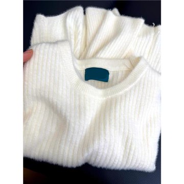 韓系溫柔白色內搭圓領長袖針織衫女春秋高級感慵懶風軟糯打底上衣